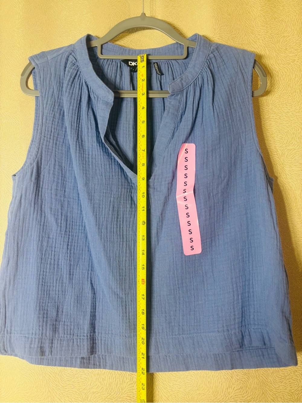 DKNY Blue Sleeveless Textured V-Neck, boho coastal cotton top 0364 - Picture 3 of 10